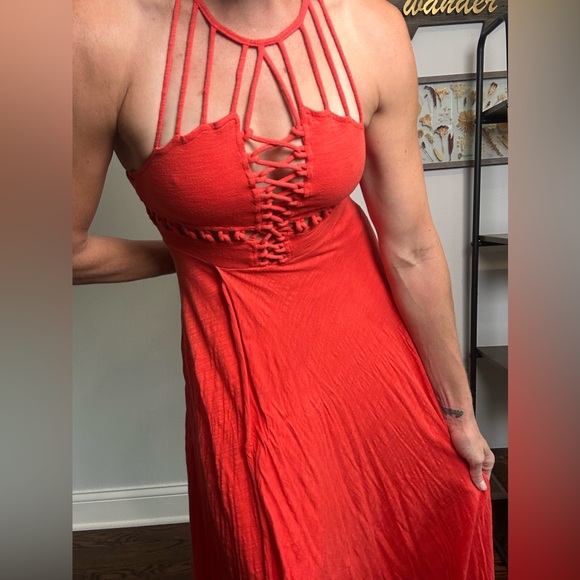 Free People Vibrant Orange Halter Maxi Dress - Picture 4 of 8
